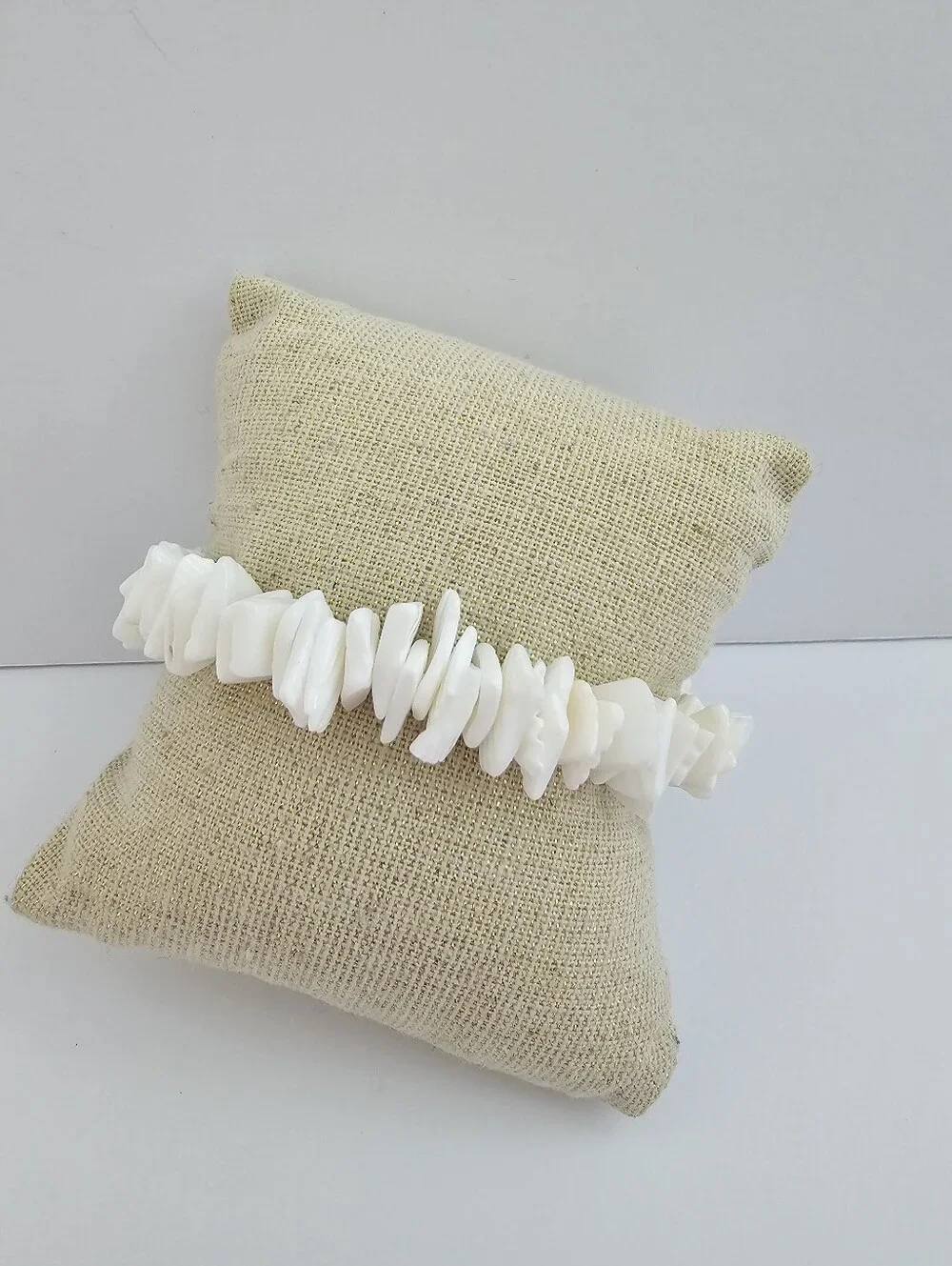 Vintage White Puka Shell Chip Stretch Bracelet Natural Beach Coastal​